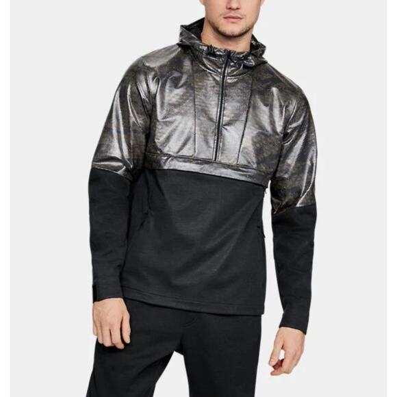 Under Armour Mens Hybrid Anorak Windbreaker Jacket Small Black Water Resistant - Picture 1 of 12